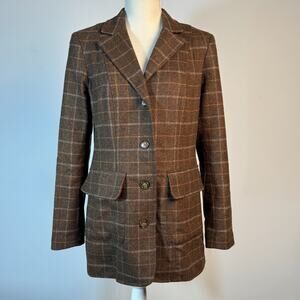 Peruvian Connection Plaid Blazer Jacket Brown Tan‎ Orange Lined Women Size 4